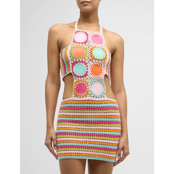 My Beachy Side Petit Fours Hand-Crochet Mini Dress Faux Leather Motif Sz Med NWT - Picture 10 of 10